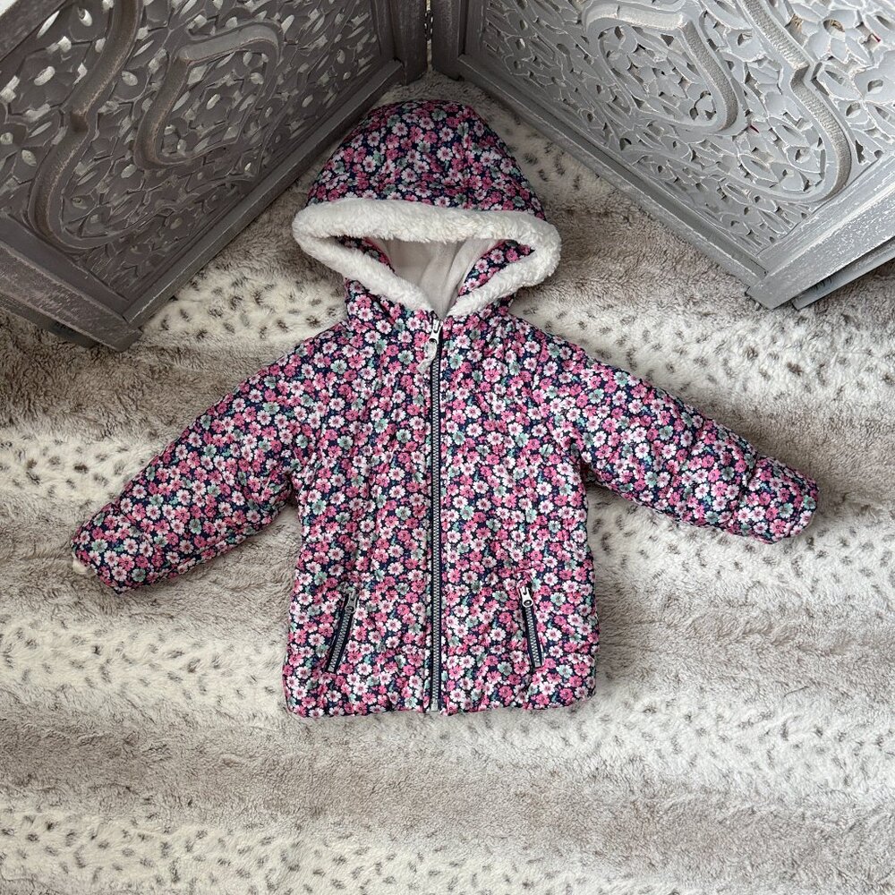 Carter's zip up hoodie puffer jacket girls 3T outdoor winter floral girlhoodcore
